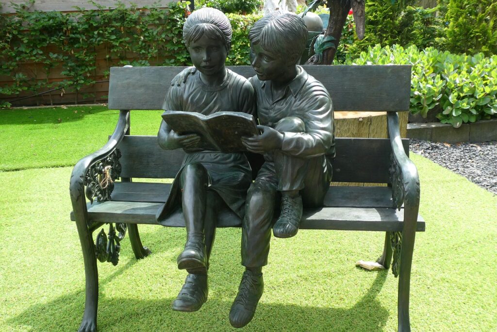 bank, garden, read, children, decoration, still life, relax, nature, old